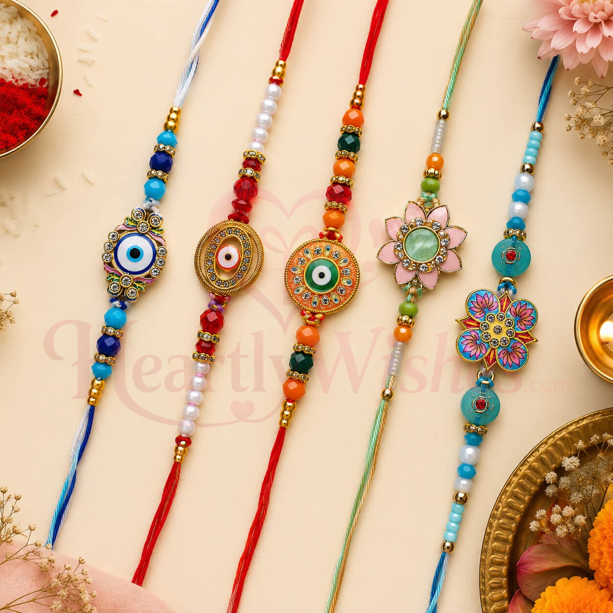 Panch Ratna Rakhi Combo – Set of 5 – Heartly Wishes