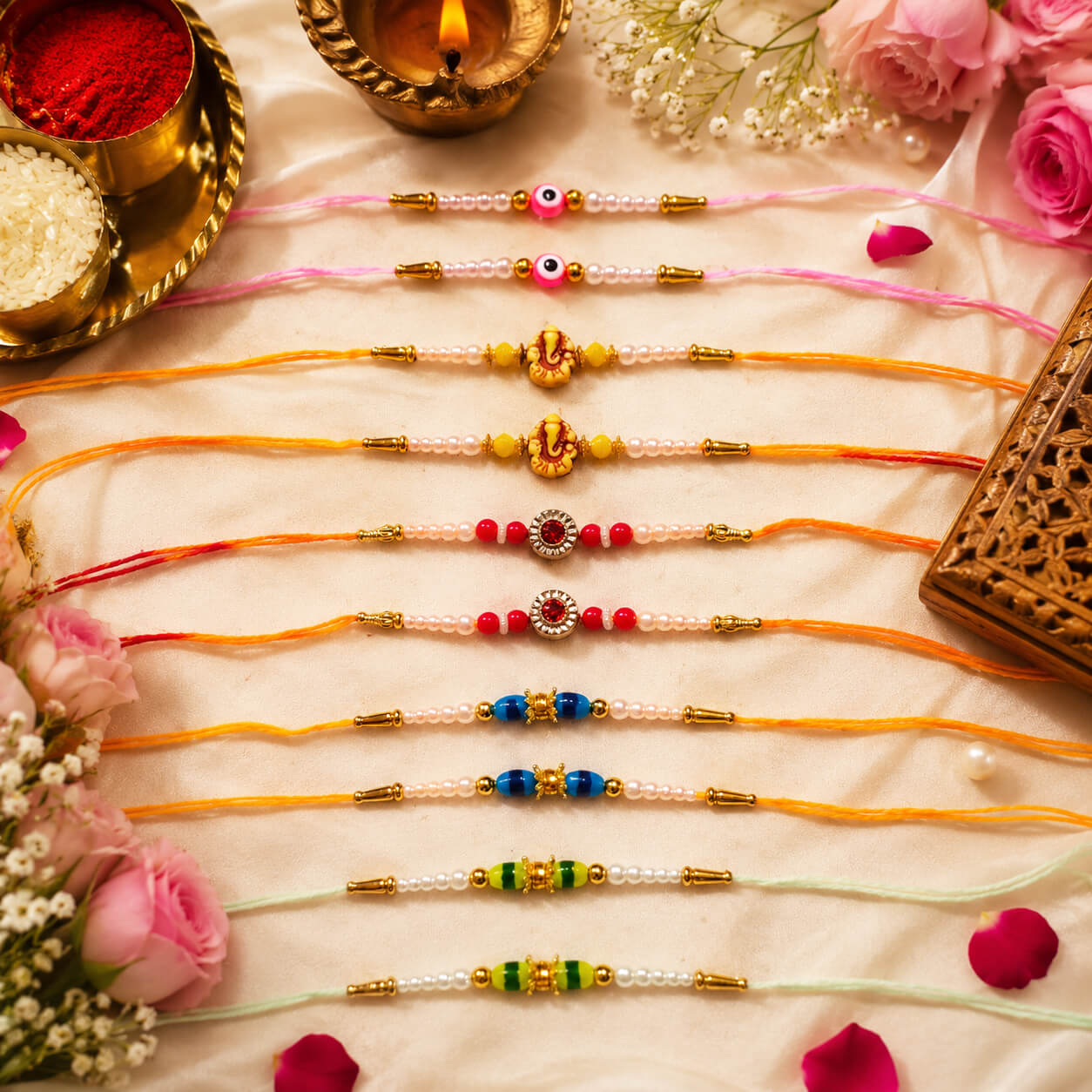 Shubh Sutra Rakhi Collection – Set of 10 – Heartly Wishes