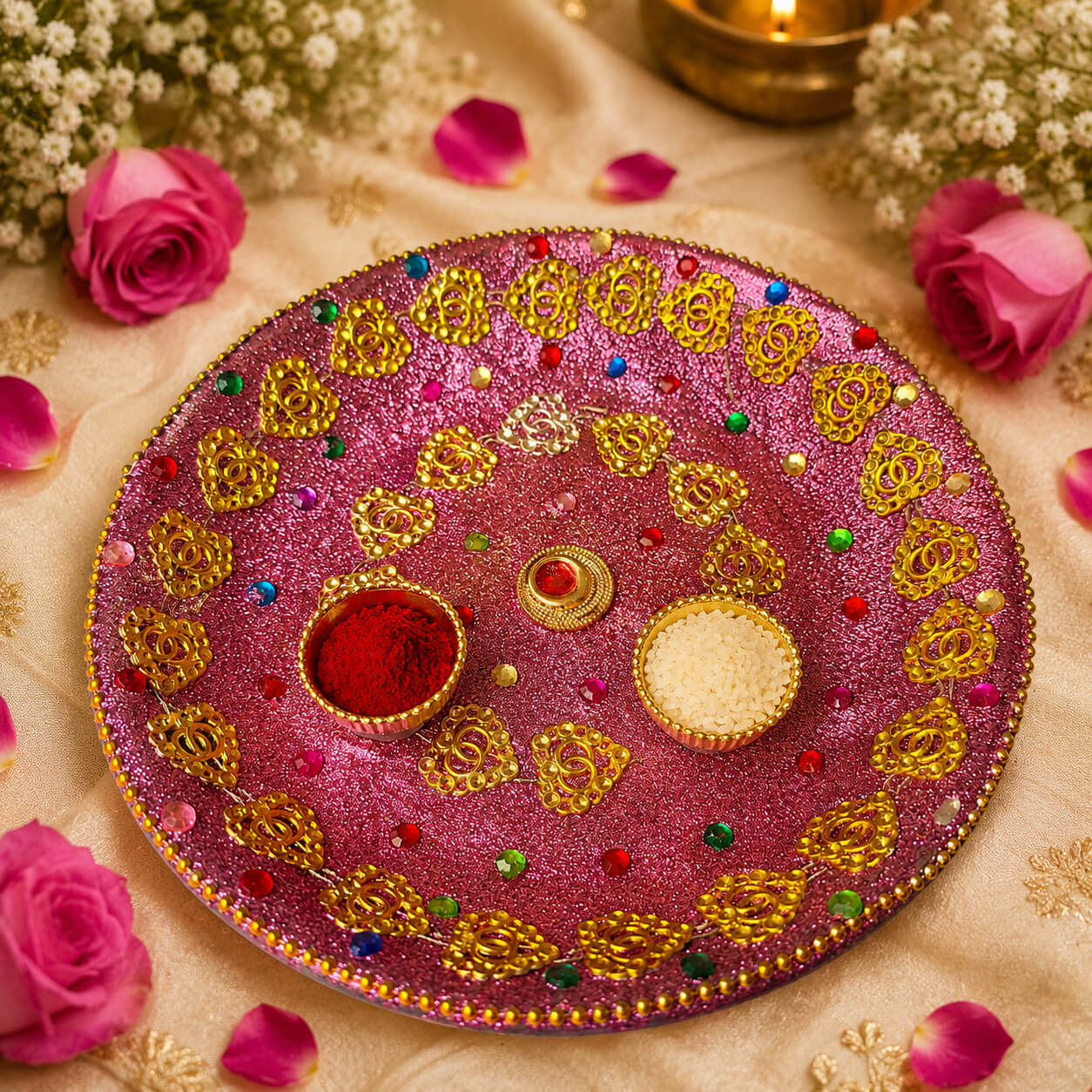Gulabi Kanak Pooja Thali – Heartly Wishes