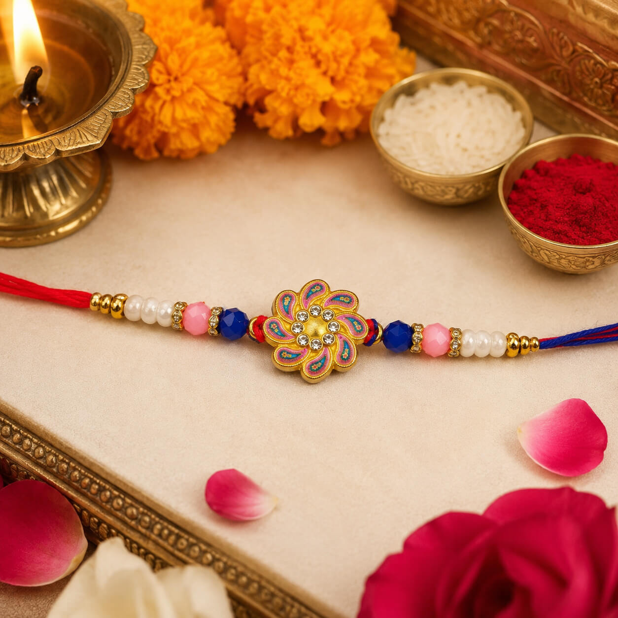 Shahi Meenakari Pushp Rakhi – Heartly Wishes
