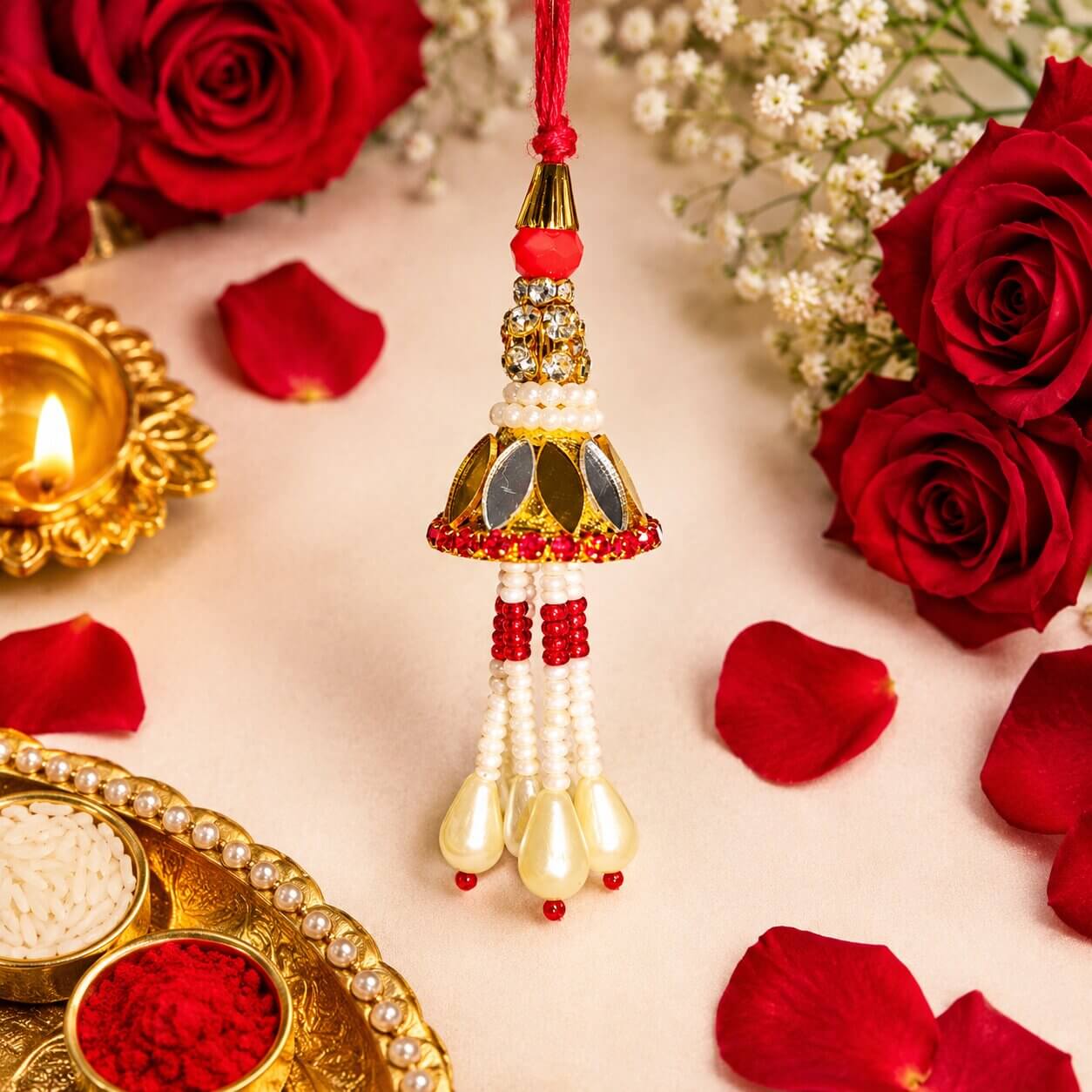 Kundan Jhumka Lumba Rakhi – Heartly Wishes
