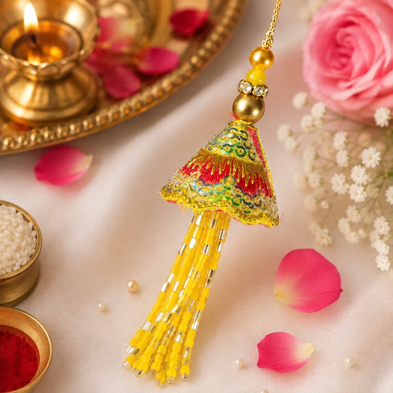 Sunehri Jhalar Lumba Rakhi – Heartly Wishes