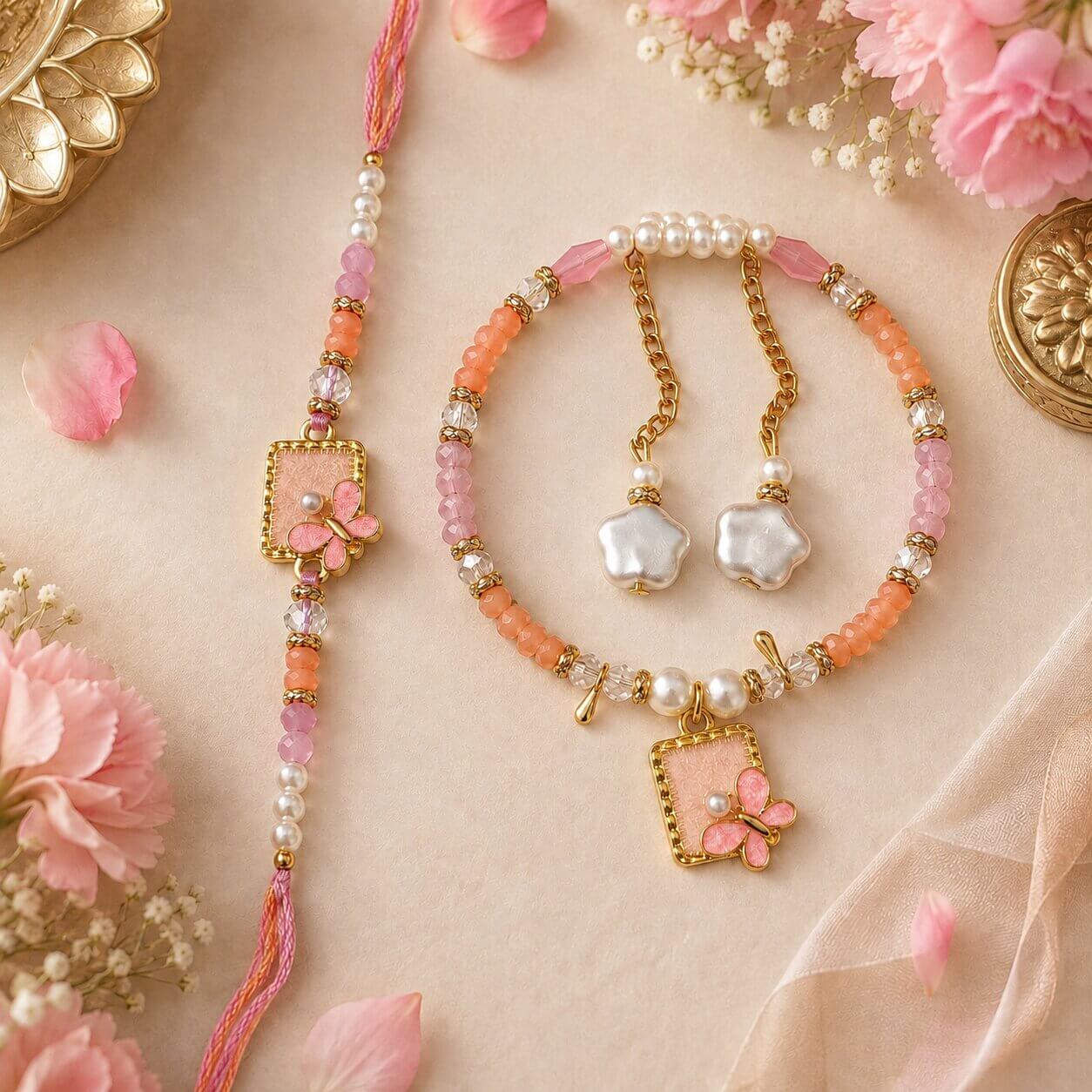 Madhur Titli Bhaiya Bhabhi Rakhi Set (Pink) – Heartly Wishes