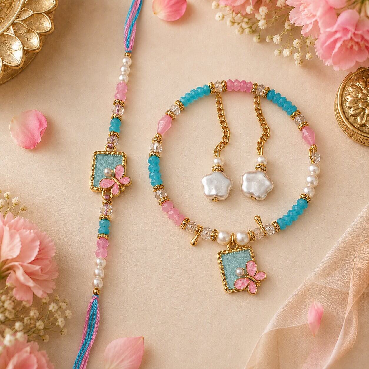 Madhur Titli Bhaiya Bhabhi Rakhi Set (Blue) – Heartly Wishes