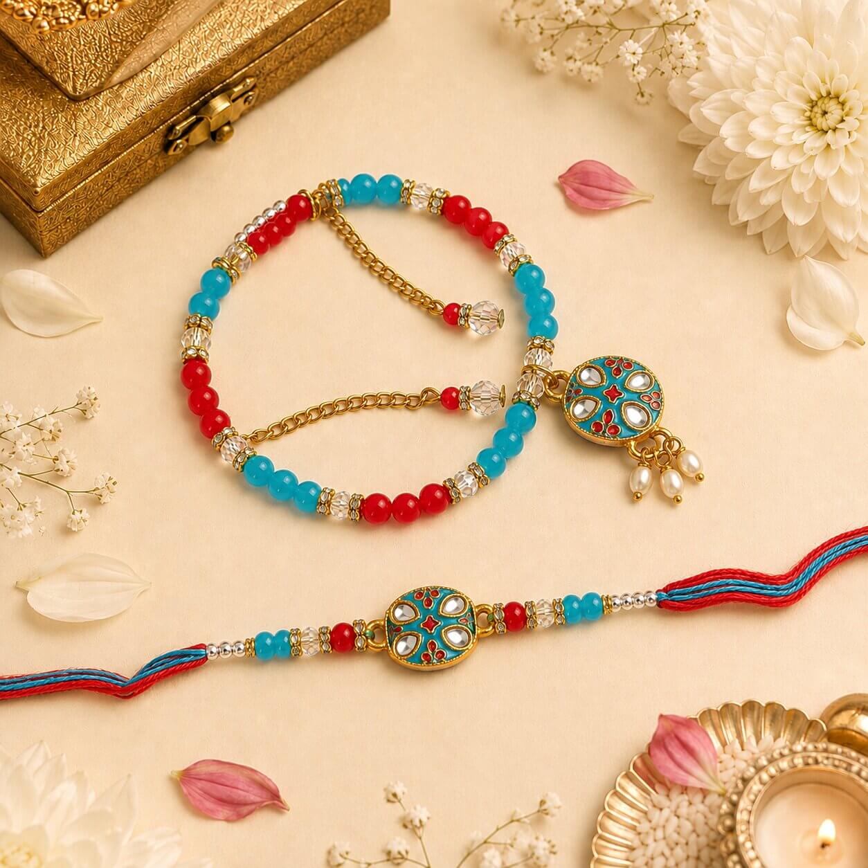 Shahi Kundan Meenakari Rakhi (Blue & Red) product image 2