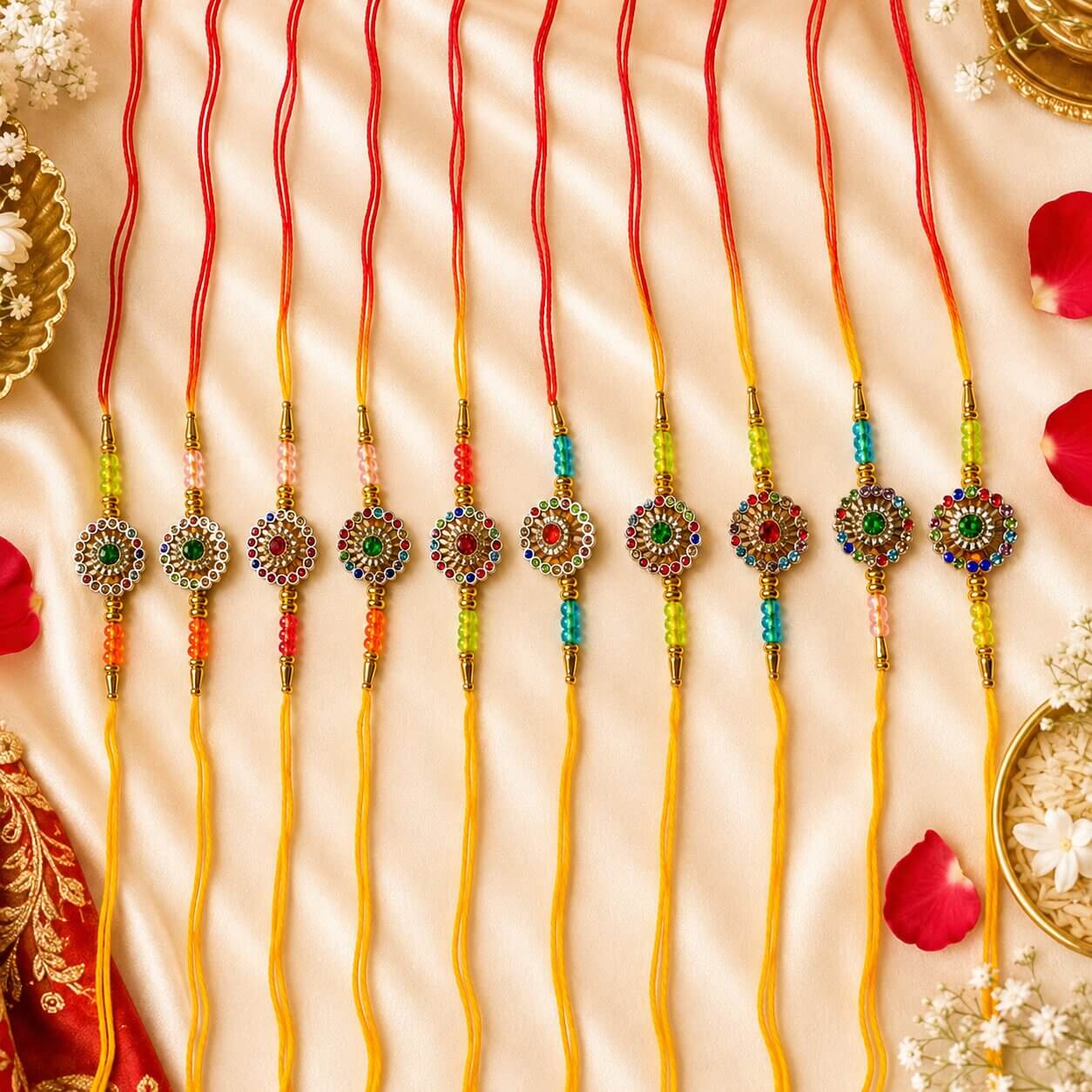 Navrang Ratna Multicolor Rakhi - Set of 10 – Heartly Wishes