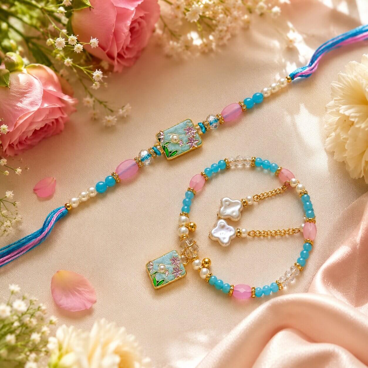 Gulshan Meenakari Bhaiya Bhabhi Rakhi Set (Blue) product image 2
