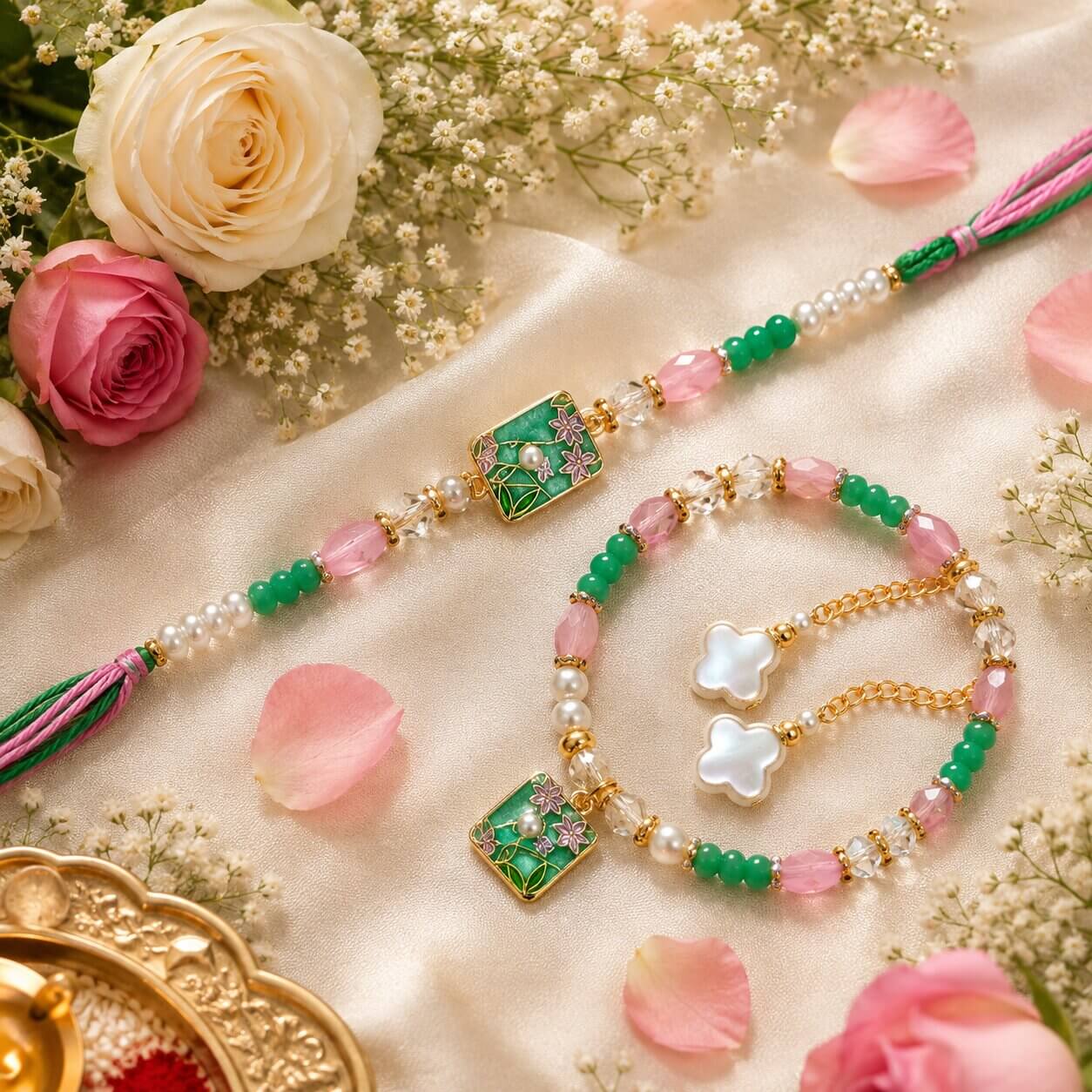 Gulshan Meenakari Bhaiya Bhabhi Rakhi Set (Green) product image 2
