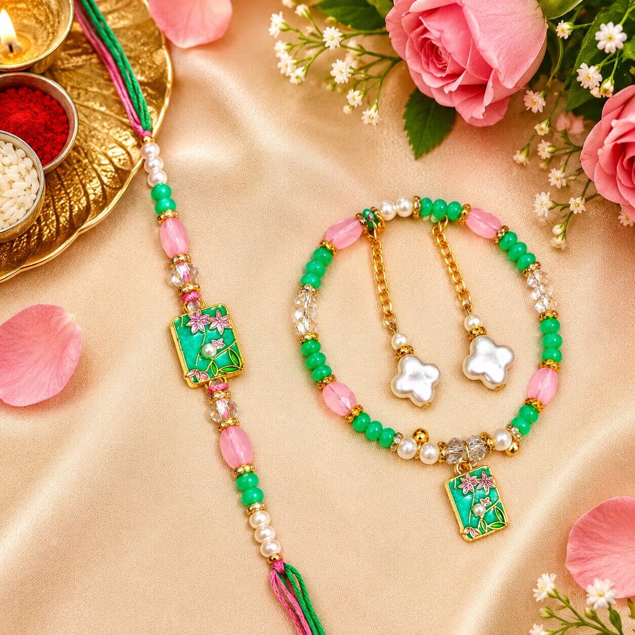 Gulshan Meenakari Bhaiya Bhabhi Rakhi Set (Green) product image 3