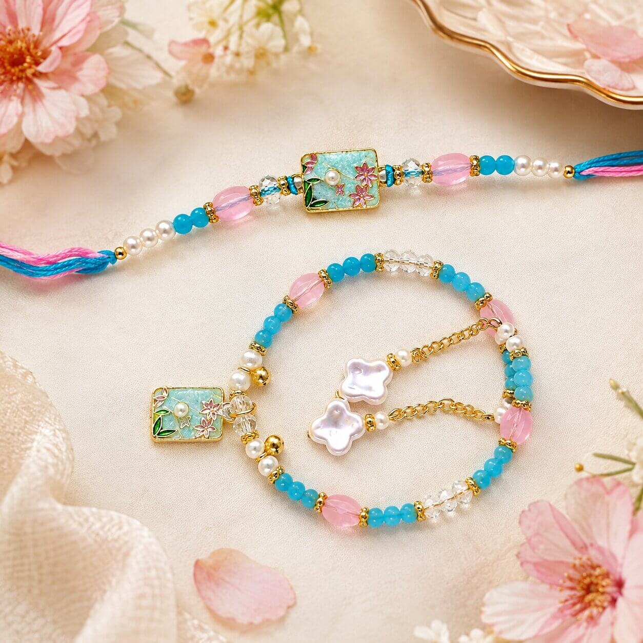 Gulshan Meenakari Bhaiya Bhabhi Rakhi Set (Blue) product image 3