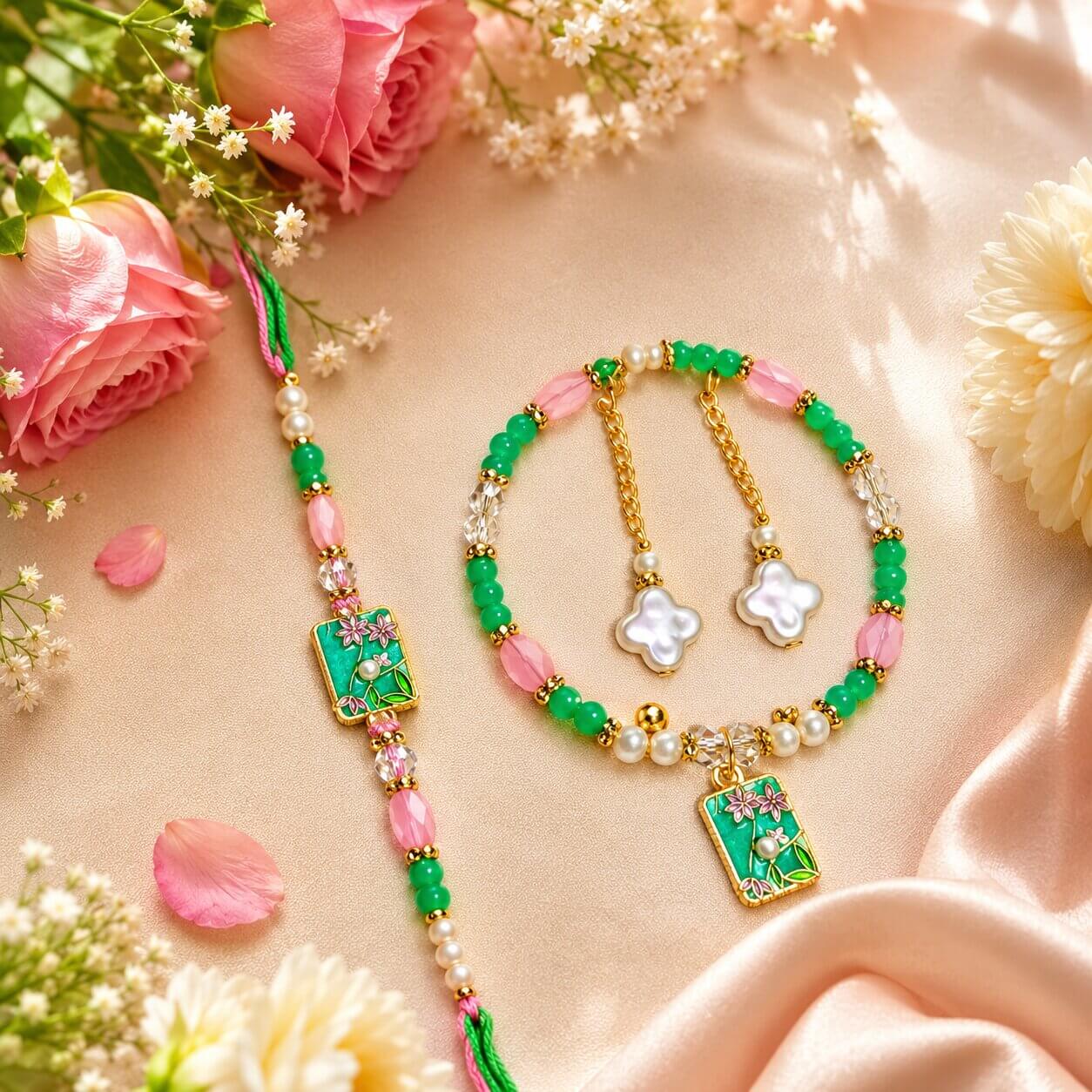 Gulshan Meenakari Bhaiya Bhabhi Rakhi Set (Green) product image 4