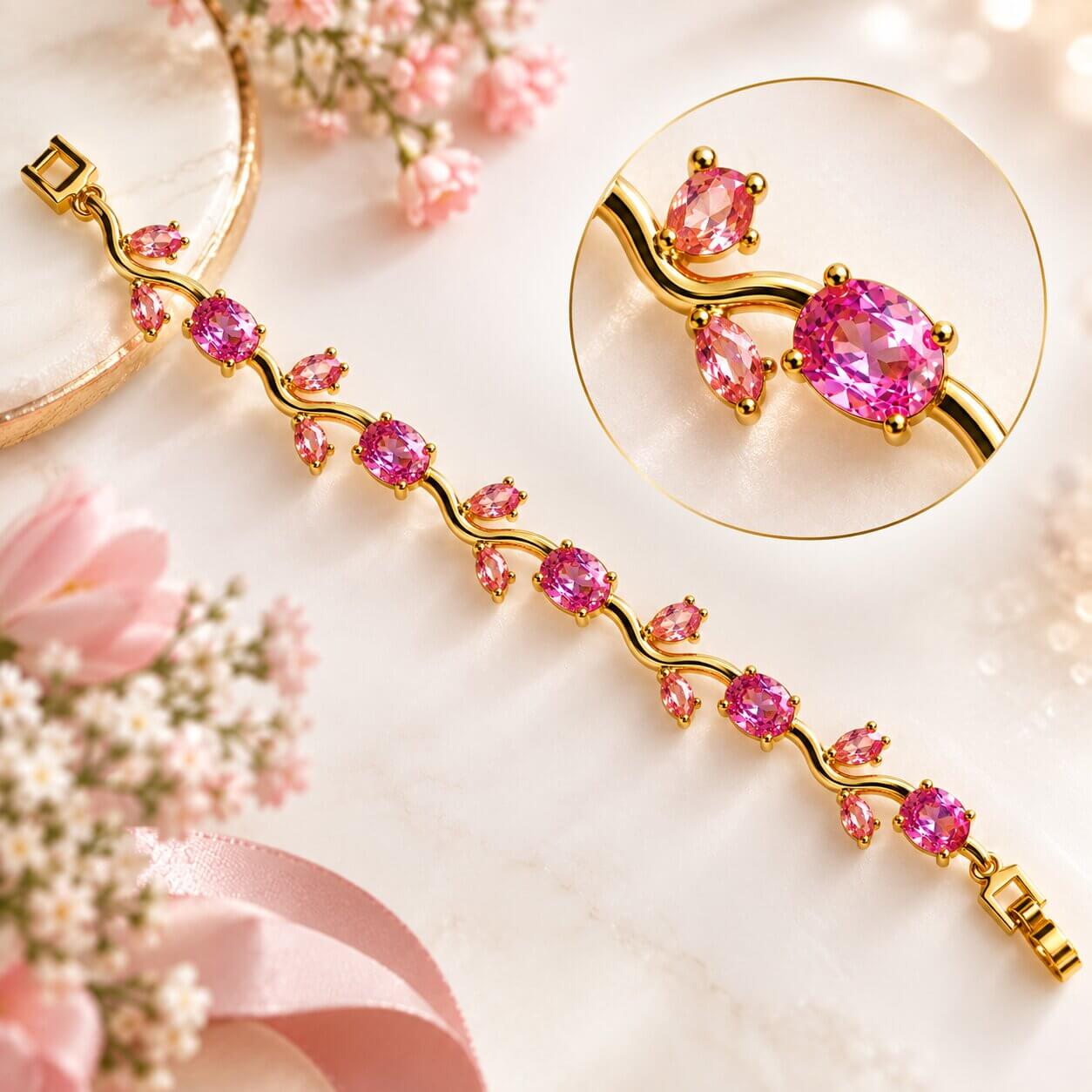 Tulip Bracelet for Women, Floral Crystal, Anti Tarnish Jewellery Latest Stylish Bracelet Gifts for Girls (Golden Pink) product image 5