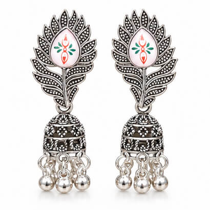 Meher Silver-Toned Peacock Feather Jhumka Earrings product image 9