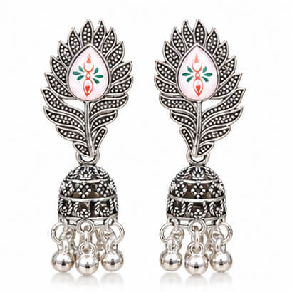 Meher Silver-Toned Peacock Feather Jhumka Earrings product image 2