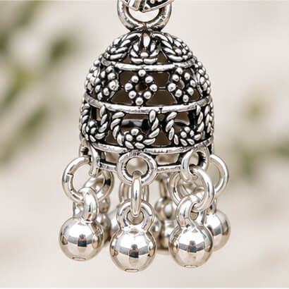 Meher Silver-Toned Peacock Feather Jhumka Earrings product image 5