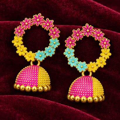 Multicolor Floral Hoop Jhumka Earrings product image 7