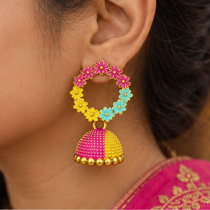 Multicolor Floral Hoop Jhumka Earrings product image 5