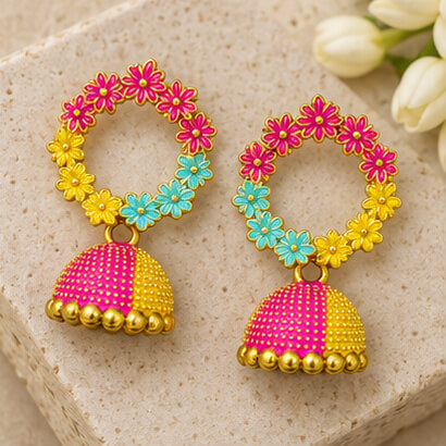 Multicolor Floral Hoop Jhumka Earrings – Heartly Wishes