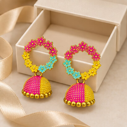 Multicolor Floral Hoop Jhumka Earrings product image 8