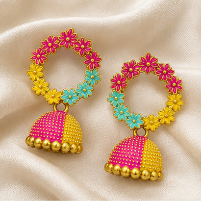 Multicolor Floral Hoop Jhumka Earrings product image 6