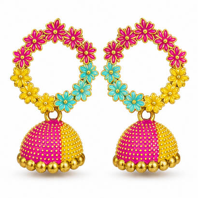 Multicolor Floral Hoop Jhumka Earrings product image 2