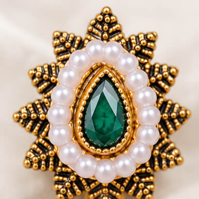 Antique Gold Multicolour Kundan Teardrop Earrings with Pearl and Bead Drops product image 4