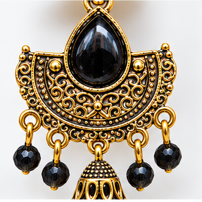 Royal Teardrop Jhumka Chandbali Earrings (Black) product image 6