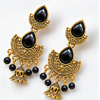 Royal Teardrop Jhumka Chandbali Earrings (Black) product image 4