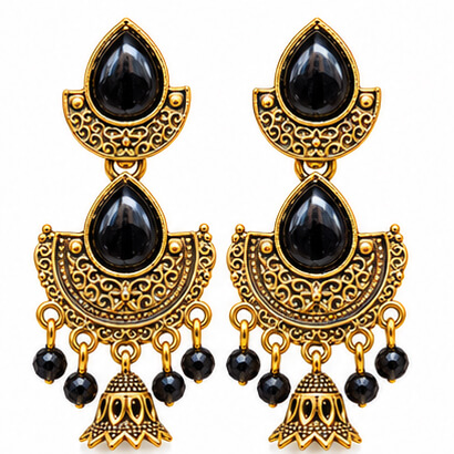 Royal Teardrop Jhumka Chandbali Earrings (Black) product image 8