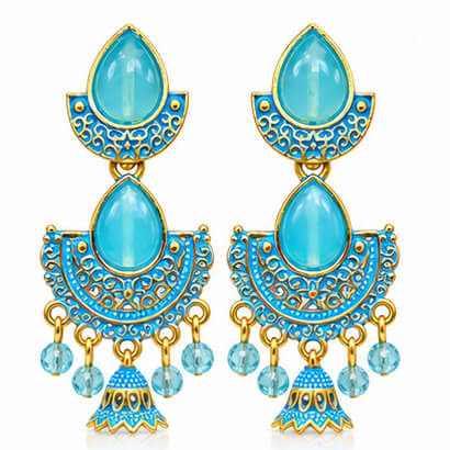 Royal Teardrop Jhumka Chandbali Earrings (Turquoise Blue) product image 8