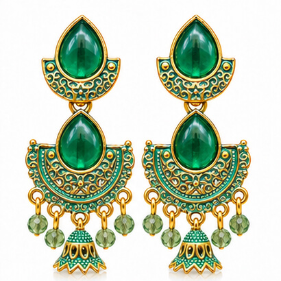 Royal Teardrop Jhumka Chandbali Earrings (Emerald Green) product image 6
