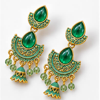 Royal Teardrop Jhumka Chandbali Earrings (Emerald Green) product image 3