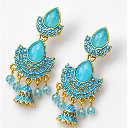 Royal Teardrop Jhumka Chandbali Earrings (Turquoise Blue) product image 4