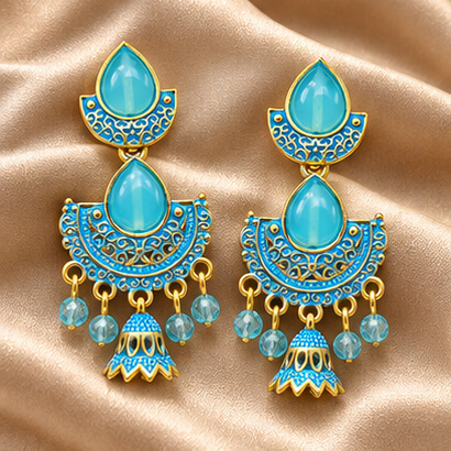 Royal Teardrop Jhumka Chandbali Earrings (Turquoise Blue) – Heartly Wishes