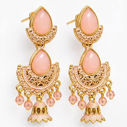Royal Teardrop Jhumka Chandbali Earrings (Blush Peach) product image 6