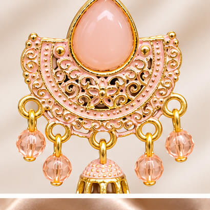 Royal Teardrop Jhumka Chandbali Earrings (Blush Peach) product image 4