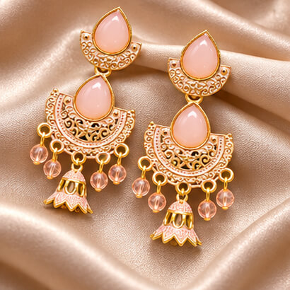 Royal Teardrop Jhumka Chandbali Earrings (Blush Peach) – Heartly Wishes