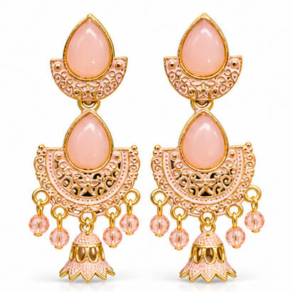 Royal Teardrop Jhumka Chandbali Earrings (Blush Peach) product image 8