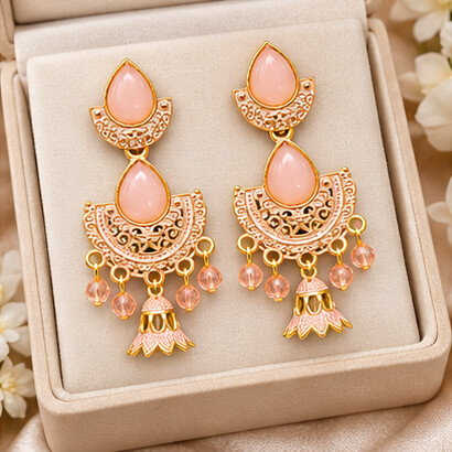 Royal Teardrop Jhumka Chandbali Earrings (Blush Peach) product image 7