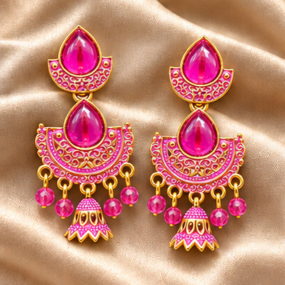 Royal Teardrop Jhumka Chandbali Earrings (Fuchsia Pink) – Heartly Wishes