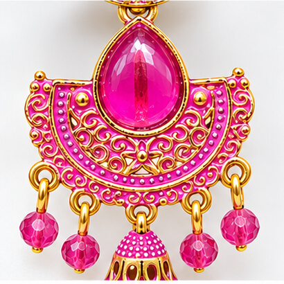 Royal Teardrop Jhumka Chandbali Earrings (Fuchsia Pink) product image 4
