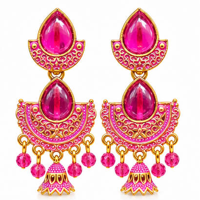 Royal Teardrop Jhumka Chandbali Earrings (Fuchsia Pink) product image 8