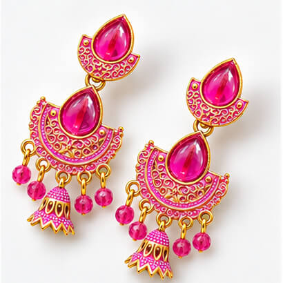 Royal Teardrop Jhumka Chandbali Earrings (Fuchsia Pink) product image 3