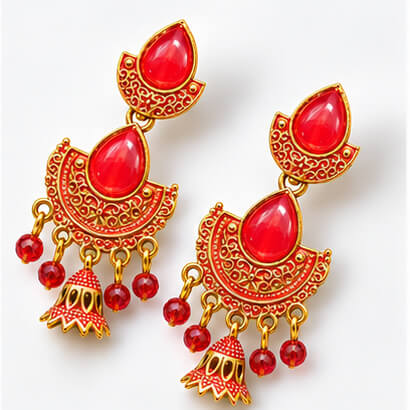 Royal Teardrop Jhumka Chandbali Earrings (Red) product image 6