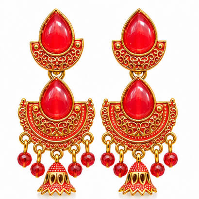 Royal Teardrop Jhumka Chandbali Earrings (Red) product image 4