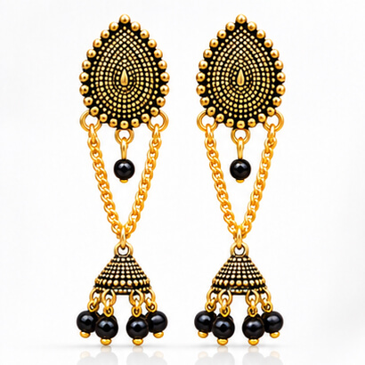 Paisley Chain Jhumka Earrings (Black) product image 2