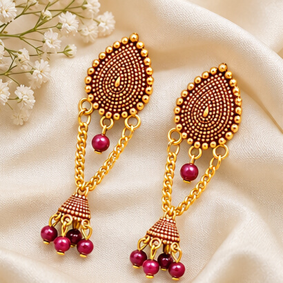 Paisley Chain Jhumka Earrings (Brown) – Heartly Wishes