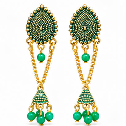 Paisley Chain Jhumka Earrings (Green) product image 7
