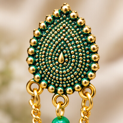 Paisley Chain Jhumka Earrings (Green) product image 6