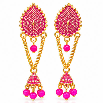Paisley Chain Jhumka Earrings (Pink) product image 6
